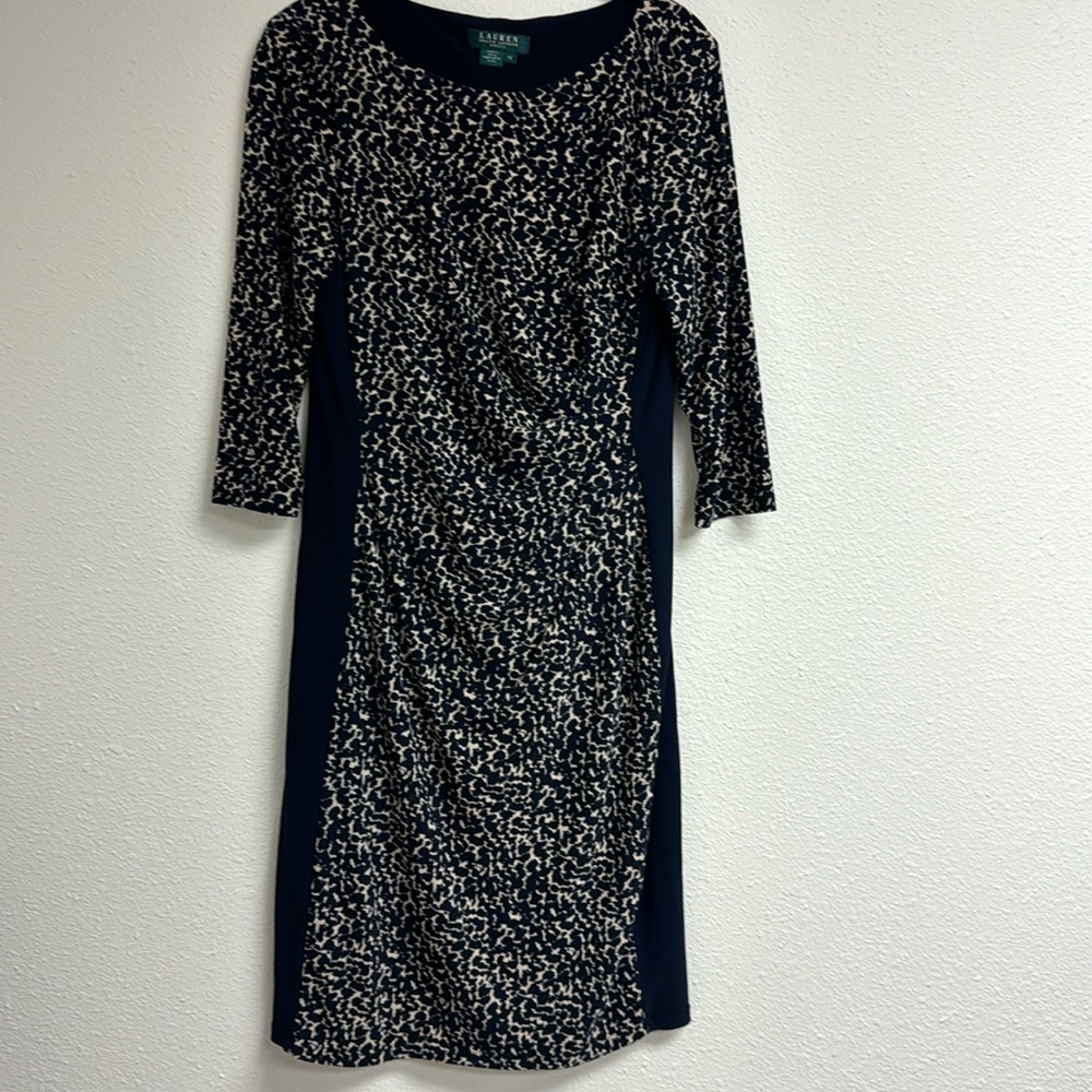 Lauren dress Navy and Tan Size 10 Jersey with side inserts and ruching